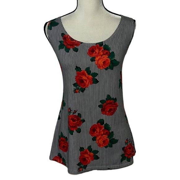 Ashley Stewart Floral & Stripe Pattern Sleeveless Blouse - Picture 1 of 9